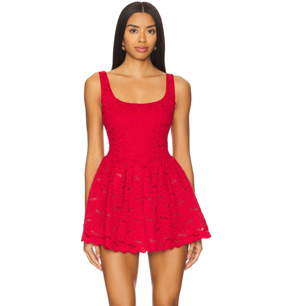 Show Me Your Mumu Ricci Lace Skort Dress Medium Radiant Red Sleeveless Nwt